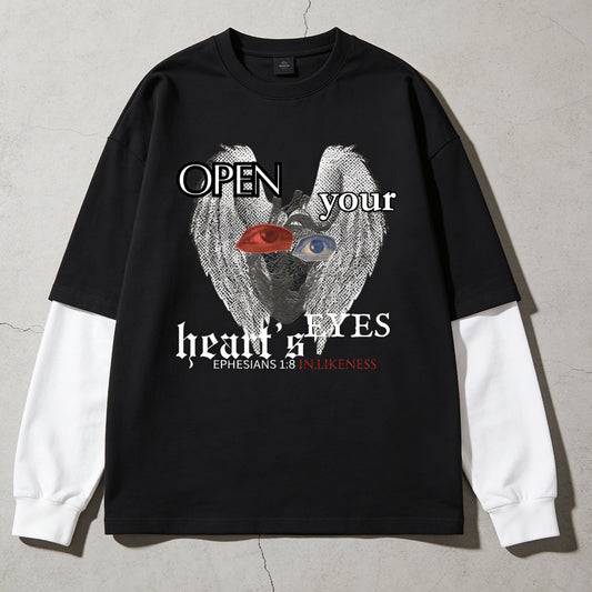 Open Eyes - Black Layered contrast long sleeve shirt