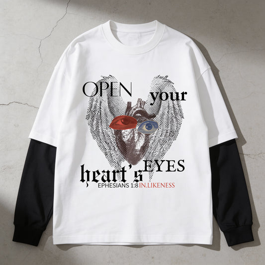 Open Eyes - White Layered contrast long sleeve shirt
